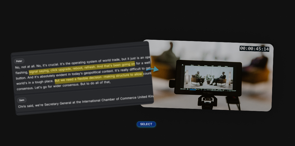 Highlighting transcript text to build video clips from interview footage
