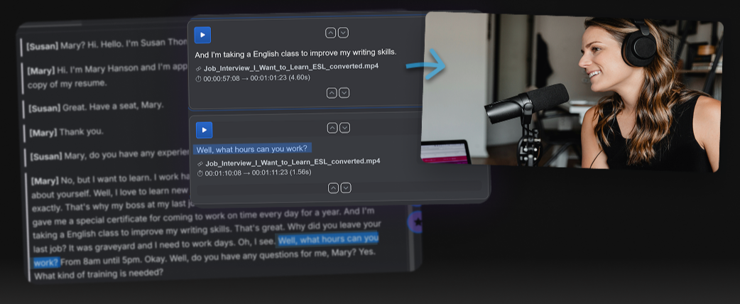 Highlighting transcript text to create video clips